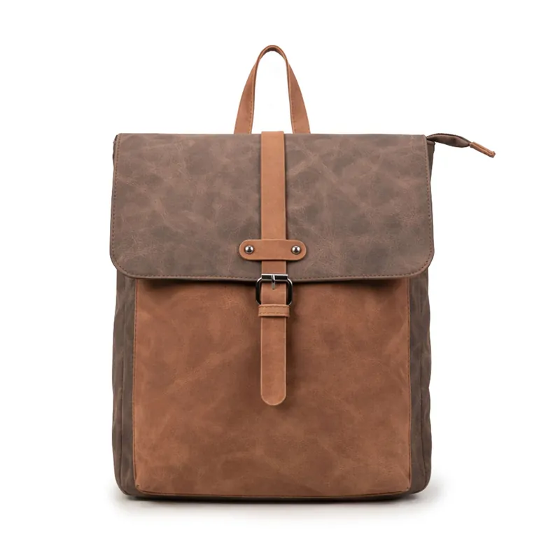 Two Tone Laptop Backpack with Buckle Flap Closure - Kitise