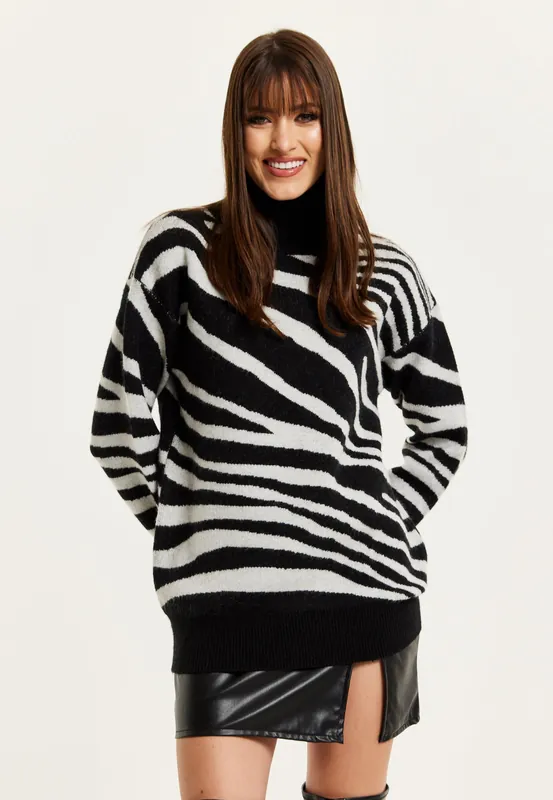 Mono Zebra High Neck Jumper - Liquorish