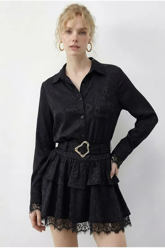 Leopard Print Shirt Dress with Belt - Bianco Lucci