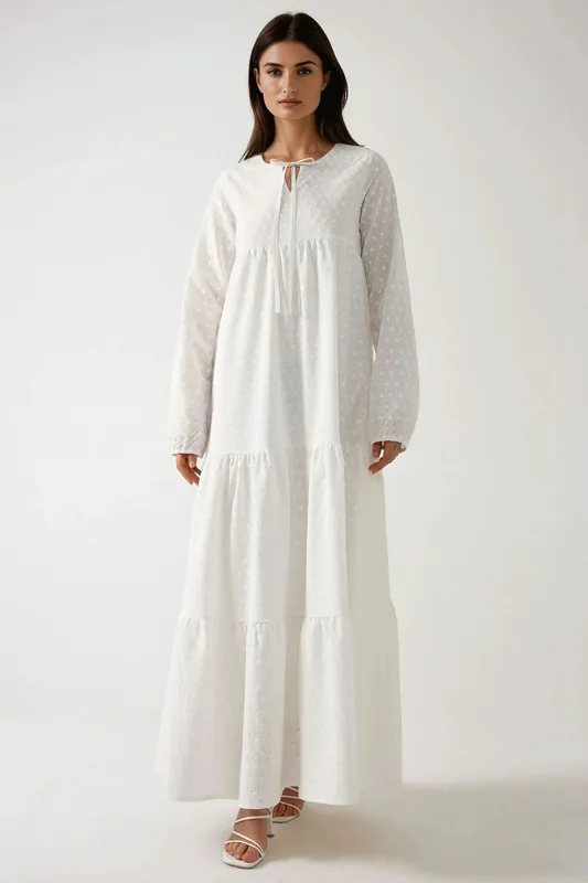 Textured Maxi Dress with Crew Neck - Hiccup