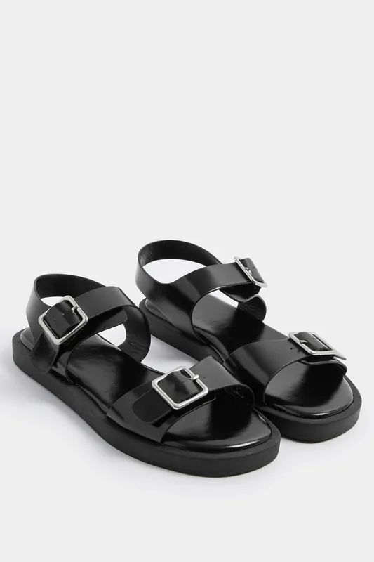 Faux Leather Buckle Strap Sandals In Wide E Fit - Yours