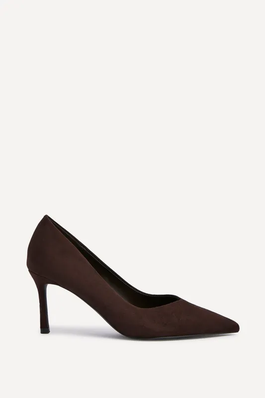 Classic Brown Faux Suede Court Heels - Linzi
