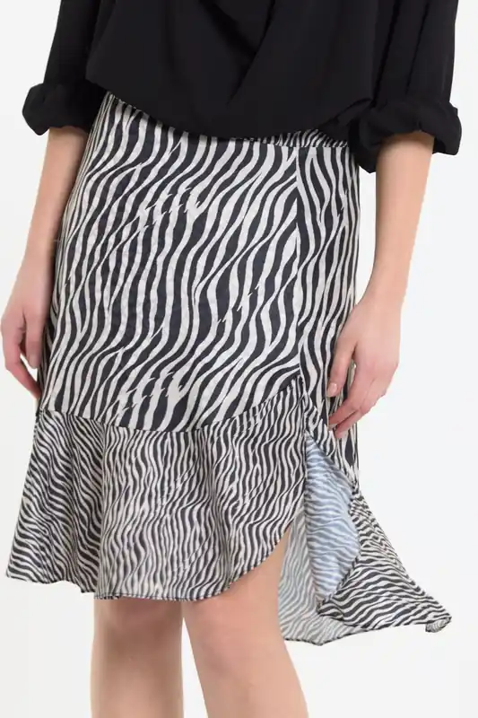 Zebra Print Ruffle Hem Mini Skirt - Liquorish
