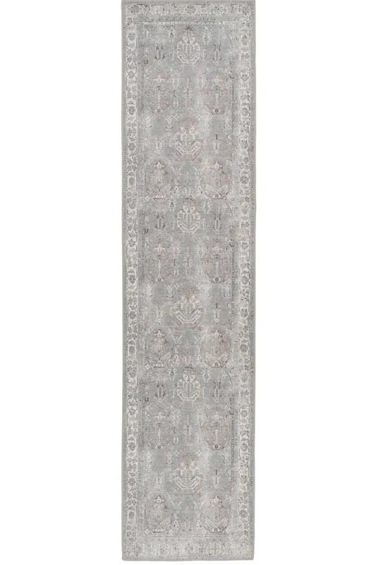 Grey Distressed Hallway Runner Rug Non Slip & Washable - Kukoon