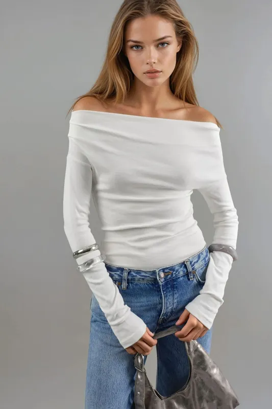 Boat Neck Fitted Blouse - Busem