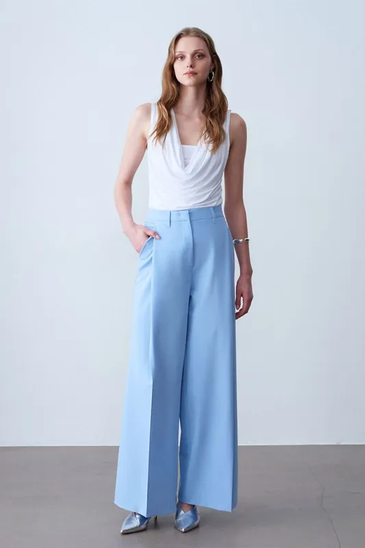 High-Waist Wide-Leg Crepe Trousers