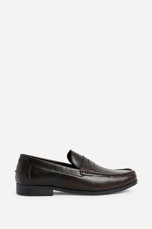 Tommaso Mens Dark Brown Faux Leather Penny Loafers - Linzi