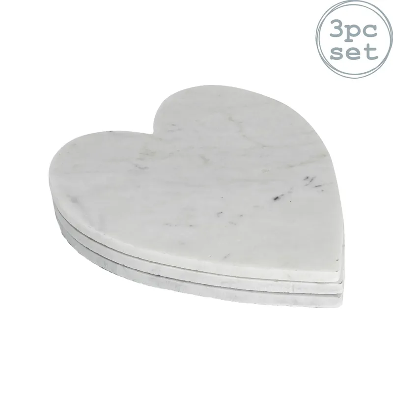 Heart Marble Serving Platters 23 x 27cm Pack of 3 - Argon Tableware