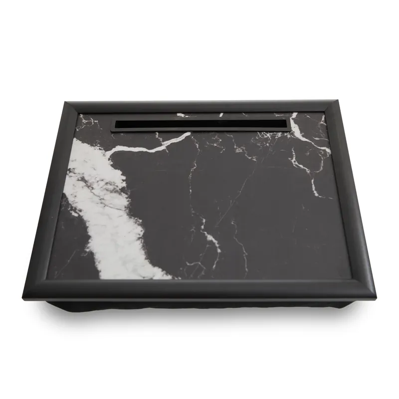 Cushioned Base Black Marble Lap Tray with Ipad Holder Stylish Tray For Bedroom, Raised Rim Kitchen Tray - Orsina