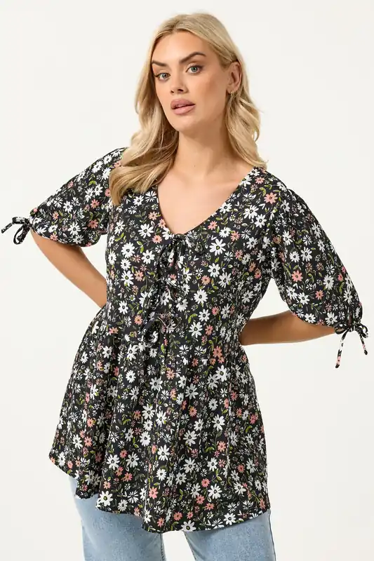 Floral Bow Front Peplum Top - Yours