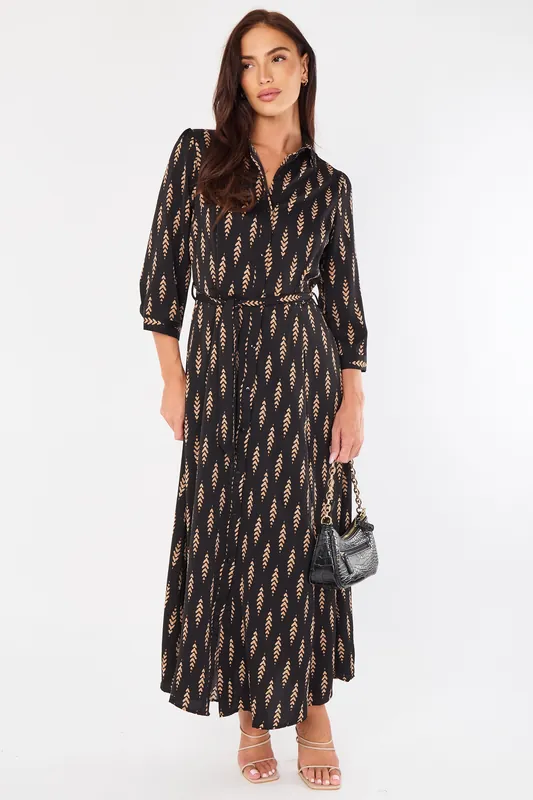 Tan Chevron Print Maxi Shirt Dress - Love Sunshine