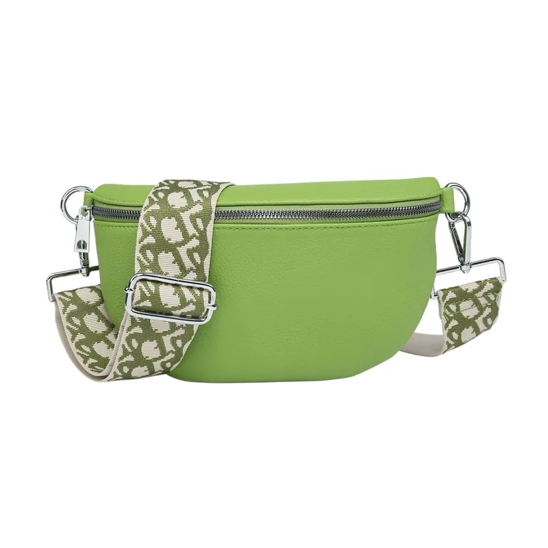 Half Moon Sling Crossbody Bag With Canvas Strap - Kitise
