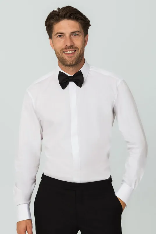 White Plain Front Slim Fit Standard Collar 100% Cotton Dress Shirt - Dobell