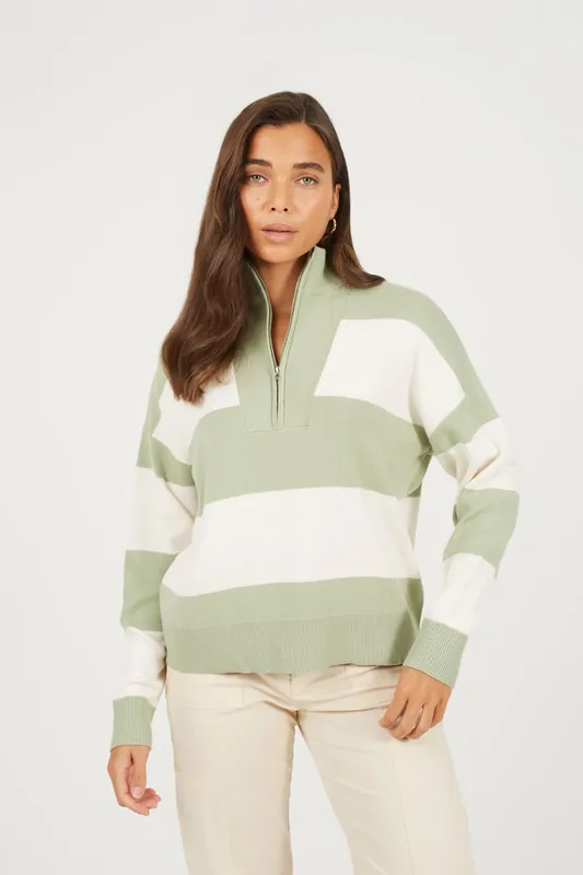 Striped Half Zip Knitted Jumper - Brave Soul