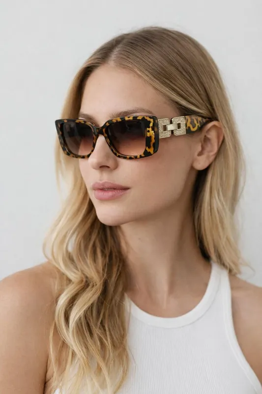 Rectangle Cateye Side Detail Sunglasses In Leopard - SVNX