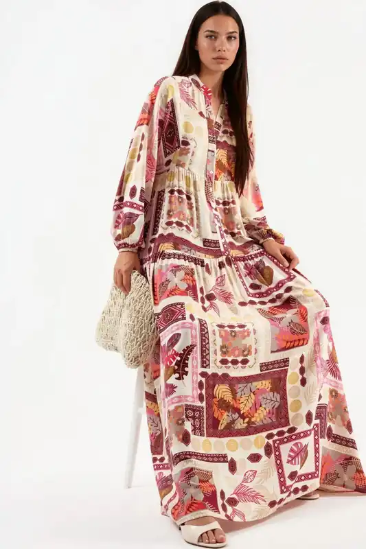 V-Neck Patterned Maxi Dress