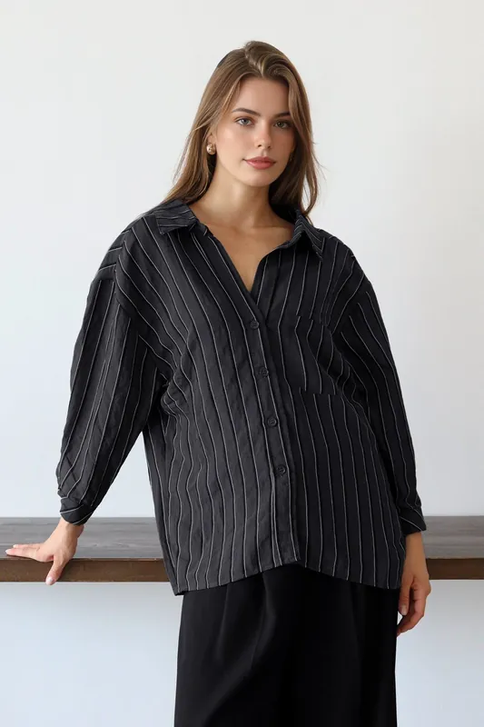 Oversized Textured Stripe Shirt - WOVCOR
