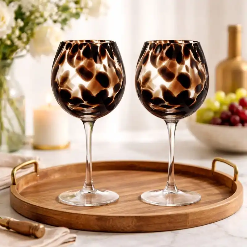 Dark Brown Tortoise Shell Wine Glass Set of 2 - Hestia
