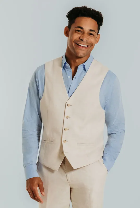 Cream Linen Waistcoat - Dobell