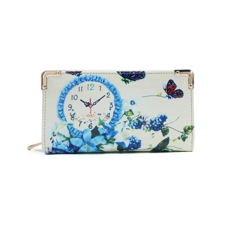 Glossy Patent PU Leather Floral Butterfly Multi Pockets Wallet Purse - Kitise