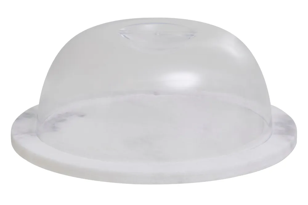 Round White Marble Cheese Board With Dome Lid, Durable Natural Stone Serving Board - Orsina