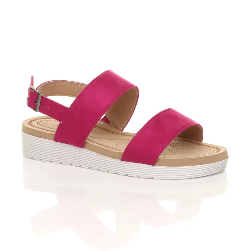 Low Wedge Heel Strappy Faux Suede Flatforms - AJVANI