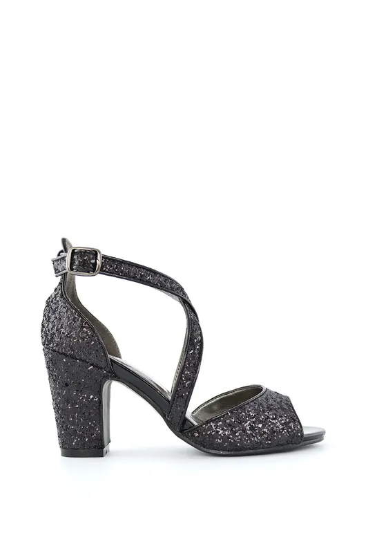Harlow' Cross Over Strappy Buckle Peep Toe Block High Heels - XY London