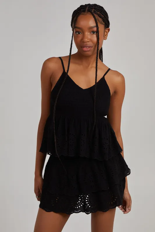 Shirred Broderie Crop Top - Pink Vanilla