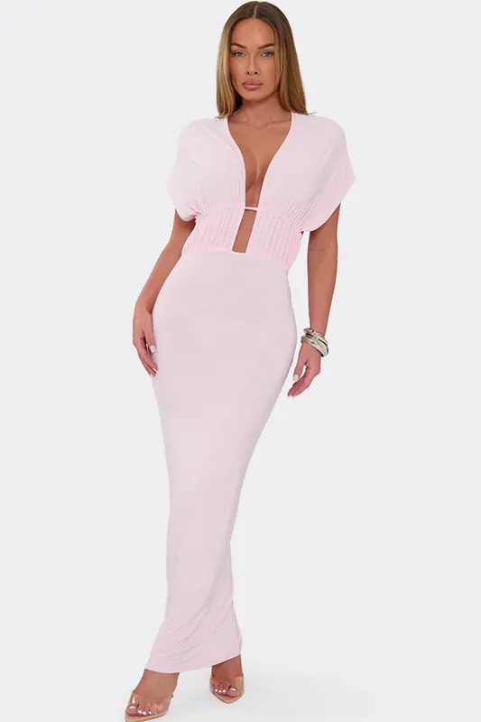Short Sleeve Tie Back Maxi Dress - EGO