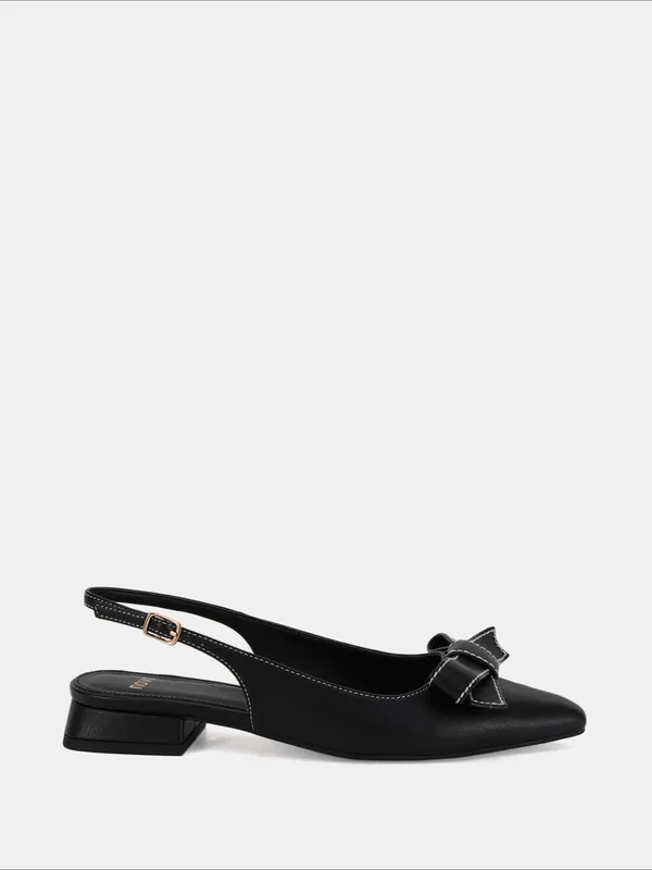 Carlina' Bow Detail Point Toe Loe Heel Slingback Shoe - Novo