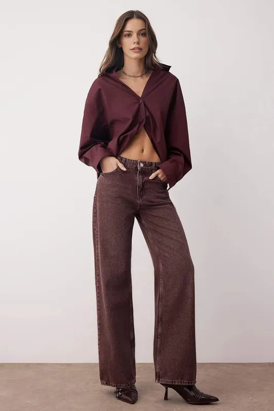 High Waist Vintage Wash Denim Wide Leg Jeans - WOVCOR
