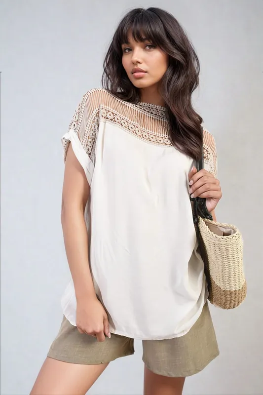 Sylvia Lace Insert Round Neck Hollow Top - IKRUSH