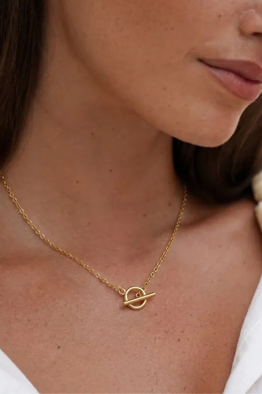 Gold Plated Chain Tbar Necklace - Serla