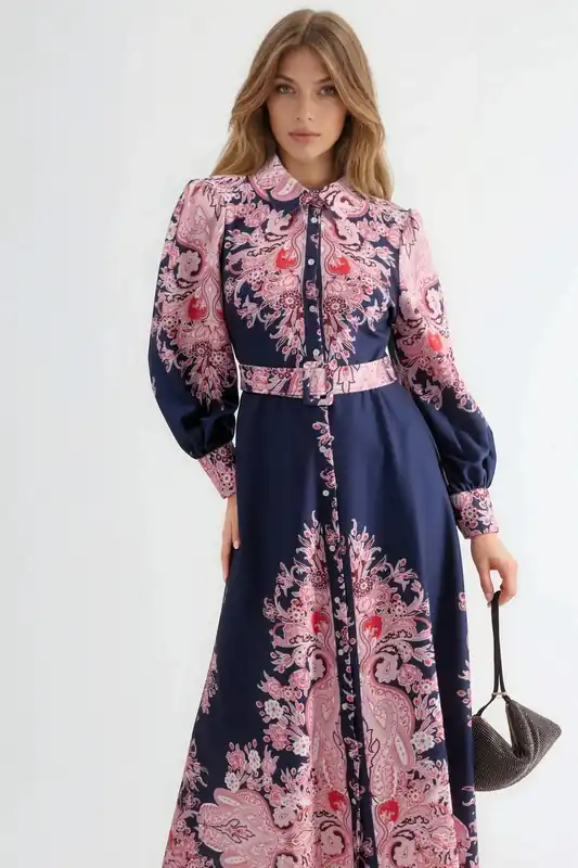 Belted Maxi Dress with Paisley Print - MSN Collection