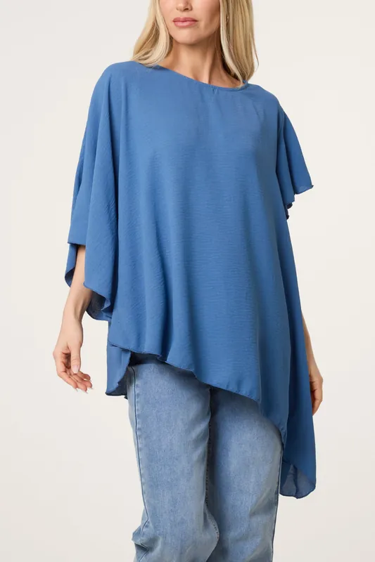 Blue Short Sleeve Asymmetrical Top - Blue Vanilla