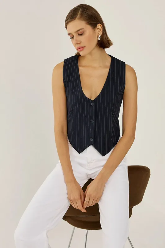 Striped Buttoned Vest - Hiccup