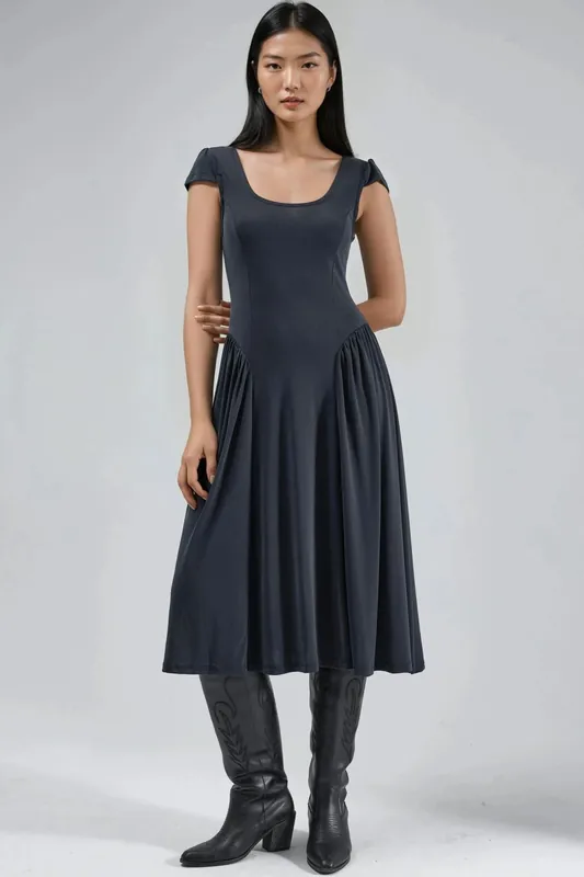 Paneled Knit Midi Dress - Busem