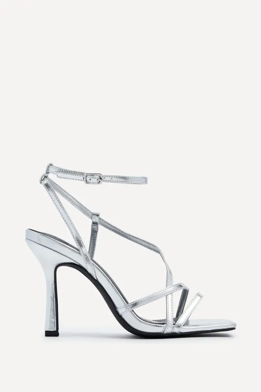 Havana Silver Faux Leather Strappy Heeled Sandal - Linzi