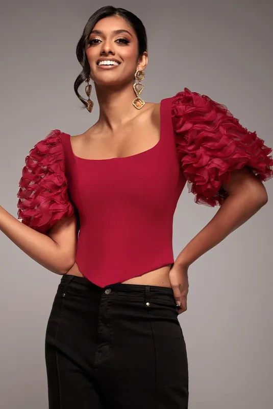 3D Textured Sleeve Scuba Corset Top - Goddiva