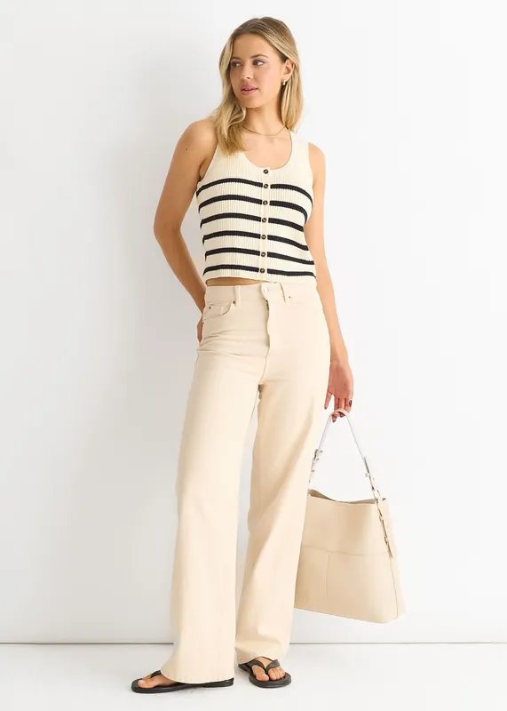 Mono Stripe Knit Waist Coat Vest - Gini London