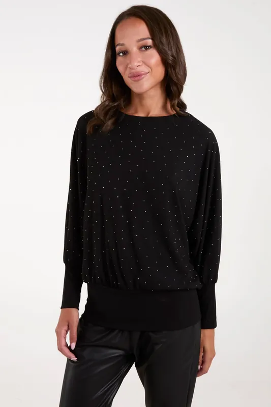 Batwing Top With Diamantes - Blue Vanilla