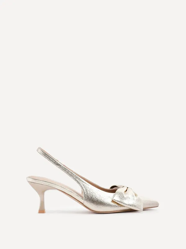 Merlot Gold Faux Leather Slingback Court Heels - Linzi