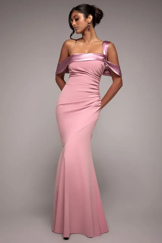 One Shoulder Satin Band Maxi Dress - Goddiva