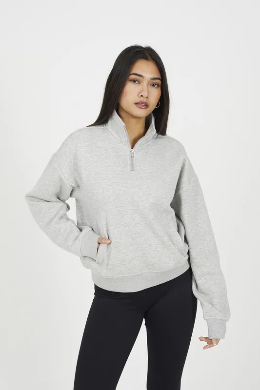Funnel Neck Quarter Zip Sweatshirt - Brave Soul