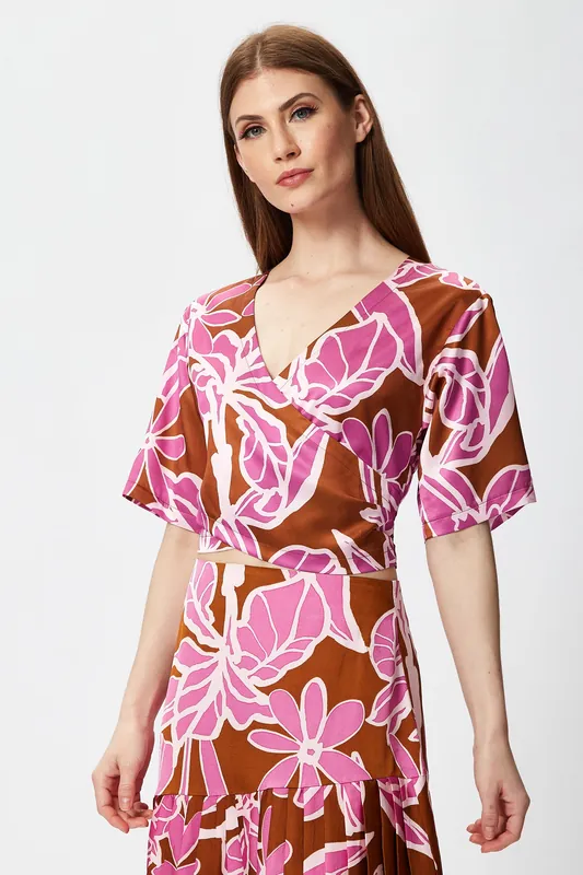 Purple Floral Top with Short Sleeves - Liquorish
