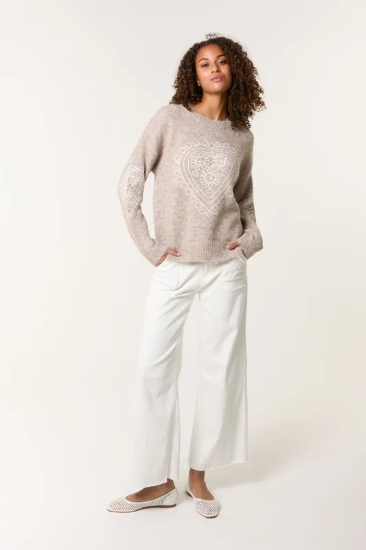 Light Brown Jumper With Embroidered Heart - Blue Vanilla