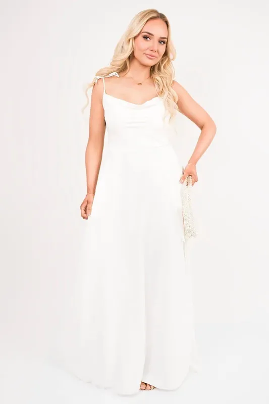 Adina Cowl Neck Tie Strap Maxi Dress With Thigh Split - IKRUSH