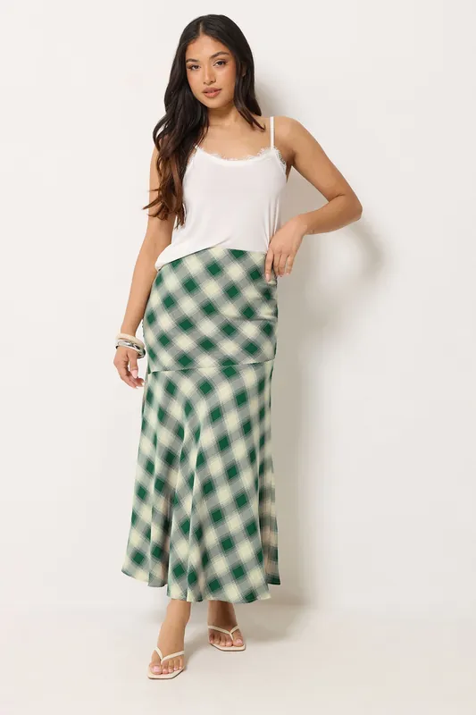 Petite Blurred Check Maxi Skirt - PixieGirl