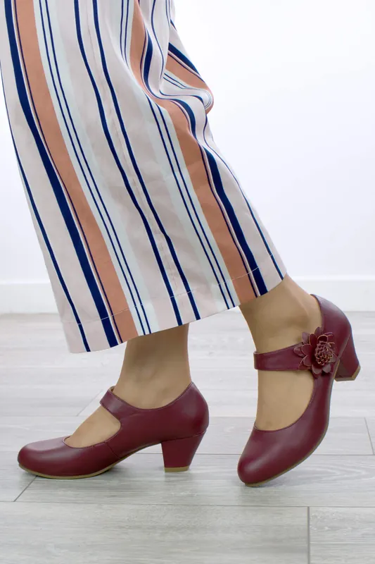 Mid Block Heel Flower Comfort Mary Jane Court Shoes - AJVANI
