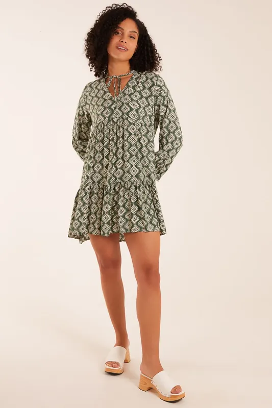 Abstract Geometric Tunic Dress - Blue Vanilla